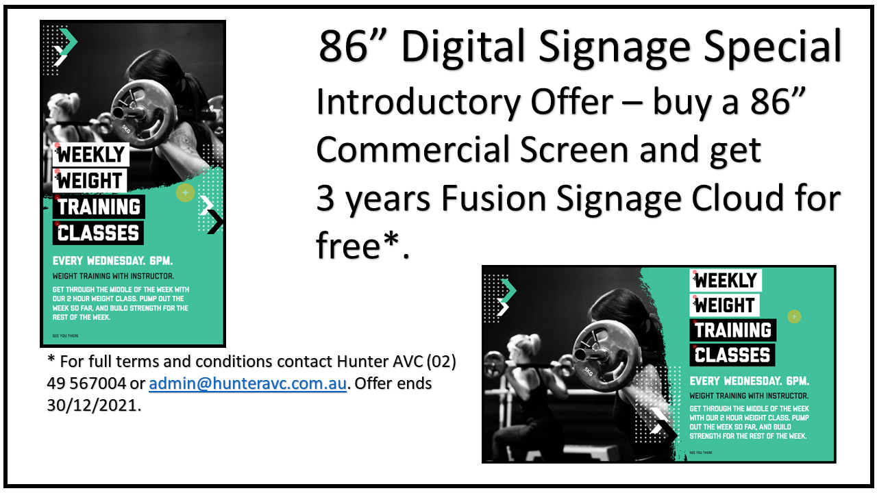 DIGITAL SIGNAGE PACKAGE - FUSION SIGNAGE 3 YEARS - 86" COMMERCIAL SCREEN 16/7 3 YEARS